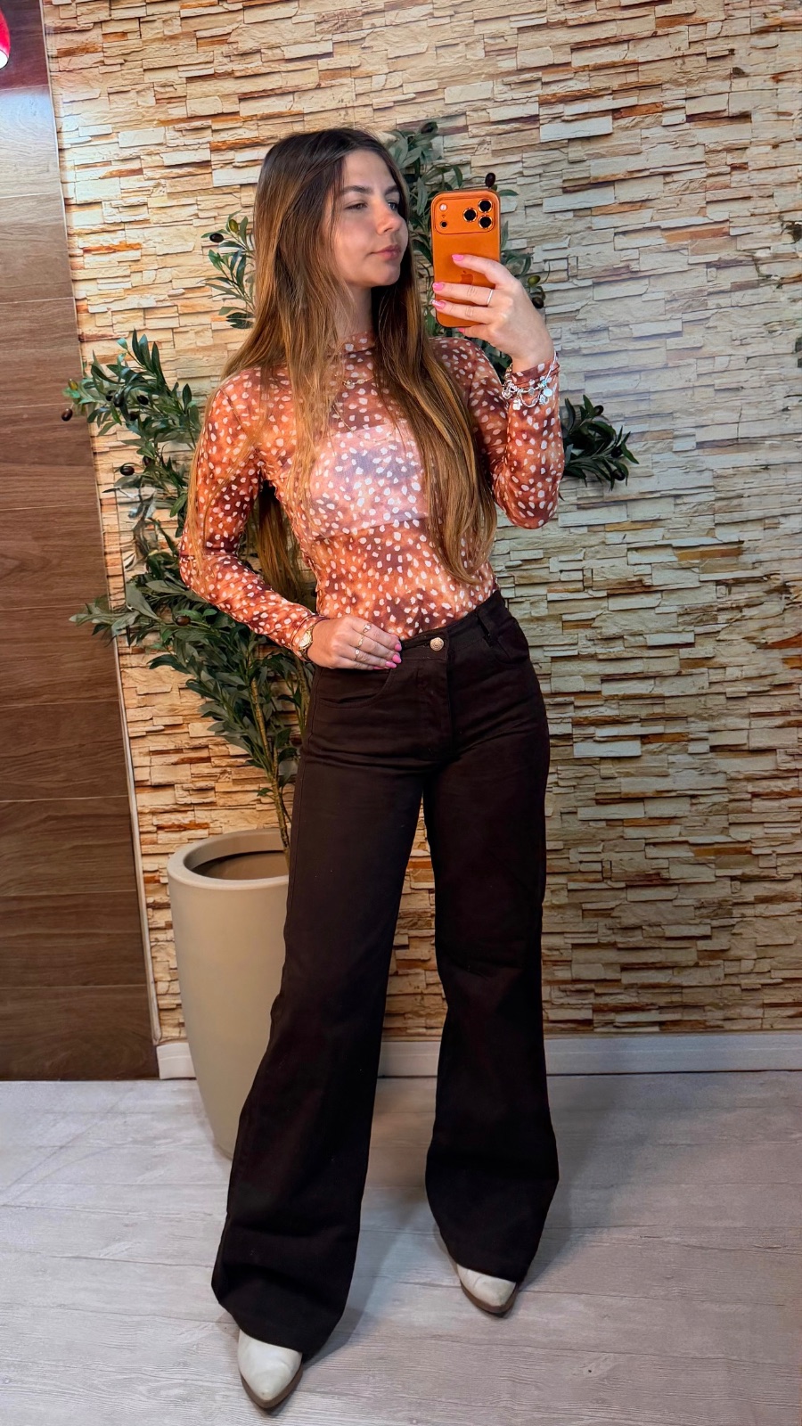 Calça wide jeans marrom